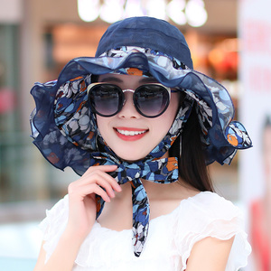 帽子女士夏季韩版双面戴大沿遮阳帽欧根纱薄款透气防晒遮脸太阳帽