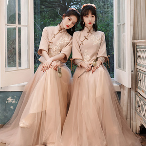 伴娘服女中式2024新款夏季中国风旗袍毕业礼服女小个子婚礼姐妹团