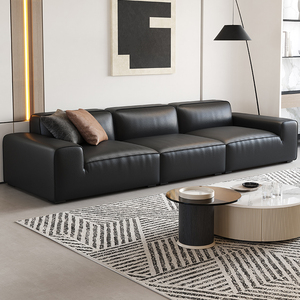 柏丝纳意式极简真皮沙发客厅大黑牛沙发组合现代简约直排布艺沙发