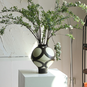 日式侘寂风黑色复古粗陶素烧陶罐花瓶大号艺术摆件客厅中古软装饰