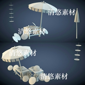 中国风古代雨伞摊贩遮阳伞3dmax c4d fbx obj格式模型 非实物A414
