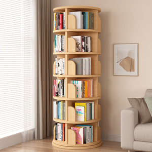 实木旋转书架360度书柜简易家用客厅可移动儿童落地置物架绘本架