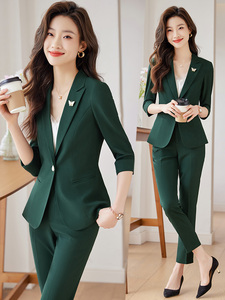 绿色西装外套女2024春夏新款气质薄款正装职业工作服休闲西服套装