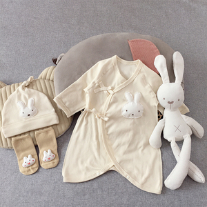 兔年春秋0-3个月新生儿系带纯棉睡衣服男女宝宝连体衣婴儿和尚服