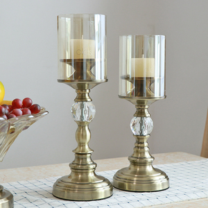 欧式美式样板房餐桌家居装饰品摆件 高档水晶金属烛台工艺品摆件