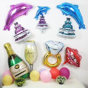铝膜气球香槟酒瓶酒杯海豚蛋糕戒指月亮星星爱心卡通动物铝箔气球