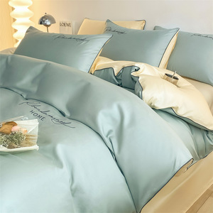 家用简约高级感纯棉60S全棉床上四件套床品纯色被套床单床笠套件