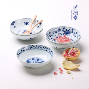 日本进口陶瓷碗日式大钵矮式碗干捞面碗炸酱面碗 釉下彩青花瓷碗