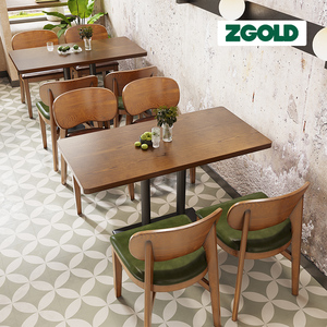 复古咖啡厅桌椅组合小吃奶茶店面馆小桌子西餐厅实木餐椅餐饮家具