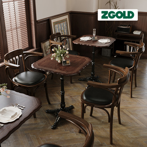 美式复古咖啡厅桌椅组合甜品奶茶店餐椅烘焙店实木方桌西餐厅餐桌