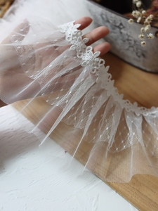 13cm宽白色水溶蕾丝花边辅料双层网纱褶皱服装婚纱装饰材料diy布
