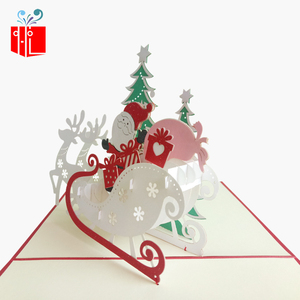 圣诞嗨皮贺卡圣诞节韩国创意3d立体贺卡diy剪纸镂空对折卡片定制