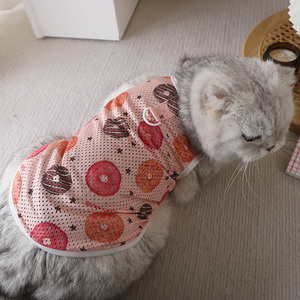 猫猫衣服薄款夏季透气网红卡通甜甜圈图案居家背心圆领套头两脚衣