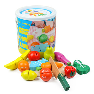 婴儿童早教木制玩具桶装水果切切看 过家家切水果蔬菜玩具1-2-3岁