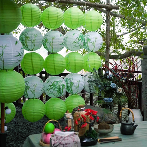 端午节装饰古风纸灯笼中式国风圆形创意绿色竹子店铺场景布置挂饰
