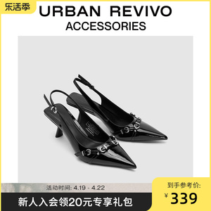 URBAN REVIVO2024春季女士轻熟风尖头小猫跟单鞋UAWS40079