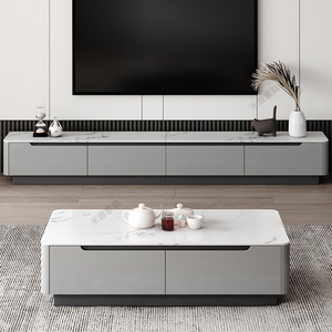 岩板全实木茶几电视柜组合小户型客厅家用简约现代实木轻奢电视柜