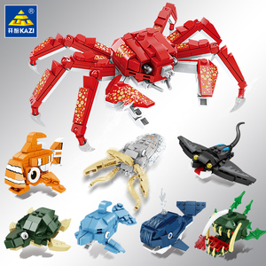 开智积木海洋世界动物儿童益智拼装玩具龙虾鲸鱼海豚男孩螃蟹模型