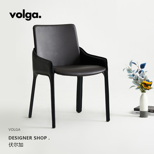 伏尔加丨意式极简歺餐椅高端马鞍椅设计师家用扶手马鞍皮餐厅椅子