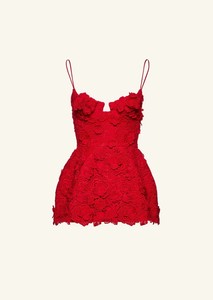红色花纹装饰性感吊带连衣裙甜辣纯欲设计感露背短裙约会生日礼服