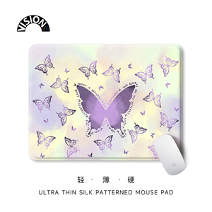 V-SION紫色蝴蝶硬质皮革鼠标垫护手腕小号便携电脑办公室防滑垫