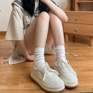 肥熊 日系少女春夏软妹可爱JK袜棉纯色白色华夫格堆堆袜子中筒袜