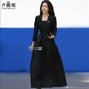 2024春季新款韩国金建熙同款高定奢华黑色收腰法式礼服连衣裙长裙