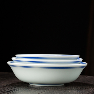 釉下彩健康环保耐高温景德镇陶瓷餐具定制蓝边碗浅口碗汤碗拉面碗