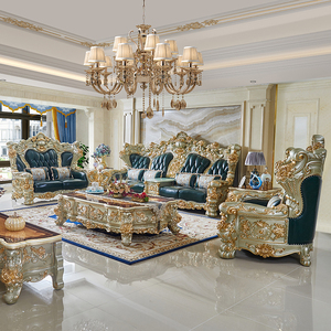 欧式沙发组合 别墅客厅真皮实木雕花高档头层牛皮124组合全屋家具