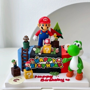 超级玛丽蛋糕装饰马里奥蘑菇小恐龙摆件儿童男孩生日派对插件插牌