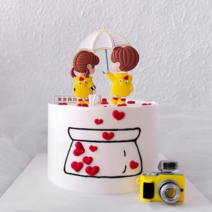 烘焙蛋糕装饰七夕情人节雨伞情侣男孩女孩小相机蛋糕插件插牌摆件