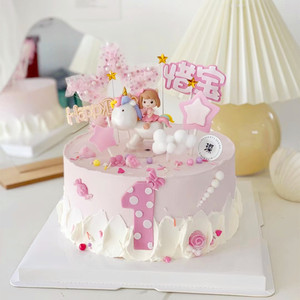 烘焙蛋糕装饰摆件梦幻独角兽女孩骑马女孩仙女女生生日蛋糕插件
