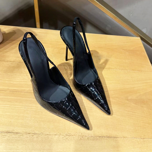 鞋子新款2023爆款女秋季黑色高跟鞋细跟尖头浅口后空性感法式单鞋