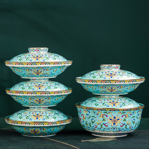 景德镇陶瓷餐具描金珐琅彩和合器家用套装釉口带盖碗盖盘奢华中式