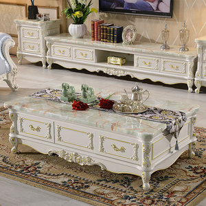 小户型现代欧式简约仿理石面茶几长方形白色客厅茶机桌子1.31.5米