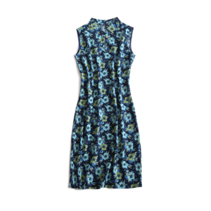 蓝色花朵减龄无袖日常旗袍裙子 短款中式改连衣裙 …颜色分类蓝