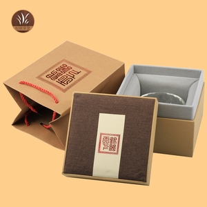 牛皮纸礼盒 古典麻料礼品盒 银杯银碗银器摆件木质包装盒