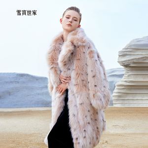 山猫图案系列  新款进口狐狸毛皮草外套女中长款毛毛冬季时尚大衣