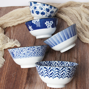 美浓烧 日本进口餐具古染蓝绘釉下彩复古碗5寸饭碗单个家用陶瓷碗