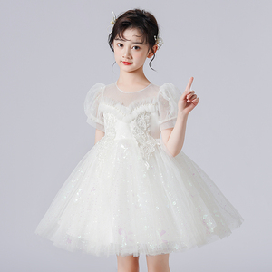 女童连衣裙夏装2024新款小女孩洋气白色公主裙夏季儿童礼服蓬蓬裙