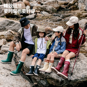 日本儿童雨鞋男童女童户外高筒收口雨靴小学生加厚轻便防滑水鞋
