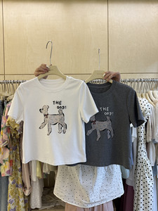 SUSAN韩版卡通狗狗图案印花减龄短袖T恤女夏季显瘦小个子短款上衣