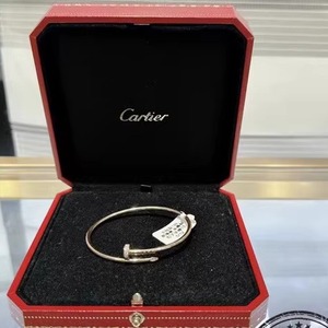 二手真品99新Cartier卡地亚18k玫瑰金新款窄版钉子钻石手镯 15号
