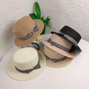 小帽子女旅游草帽夏季英伦平顶小礼帽可爱甜美遮阳防晒太阳沙滩帽