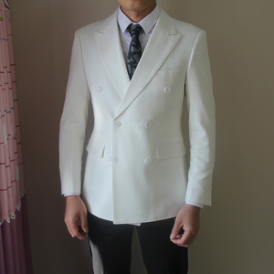 白色双排扣西装外套男高级感春秋林峯同款英伦风修身男士西服上衣