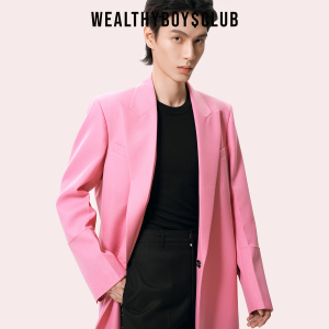 WealthyBoysClub亮粉色挺阔微收腰阔型超长西装风衣外套 男女同款