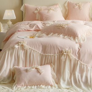 法式公主风床上四件套蕾丝花边仙女被套床单双人水洗棉床裙款床品
