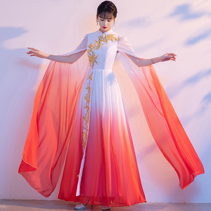 成人琵琶二胡古筝演奏服装成人中国风艺考红歌大合唱演出服女长裙