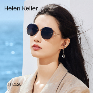 海伦凯勒品牌超轻偏光太阳镜女无框不规则墨镜高级感钻石切割2620
