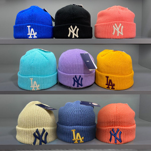 MLB毛线帽女经典款糖果色NY冷帽洋基队帽子冬帽男潮牌保暖针织帽